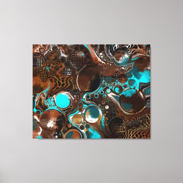 Braune und blaue Marmorbläschen Fluid Art Leinwanddruck (Vorderseite)