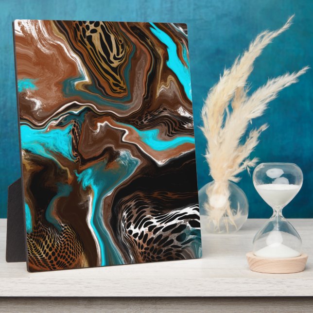 Braune und blaue Marmorflüssigkeit Kunst Fotoplatte (Seite)