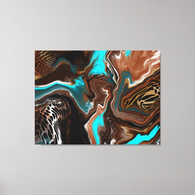 Braune und blaue Marmorflüssigkeit Kunst Leinwanddruck (Vorderseite)