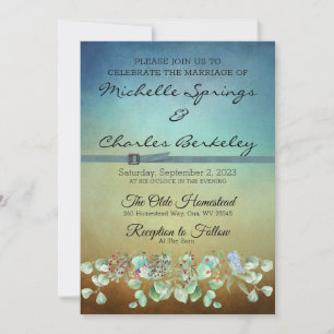 Braune und blaue Ombre Flat Wedding Einladung
