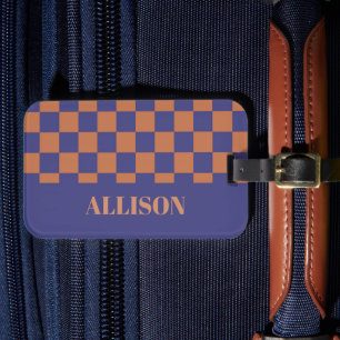 Braune und blaue Quadratzblöcke Gepäckanhänger