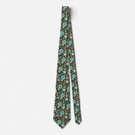 Braune und blaue Retro-Mod-Blume Krawatte