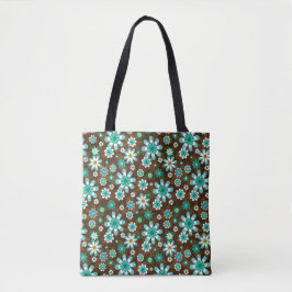 Braune und blaue Retro-Mod-Blume Tasche