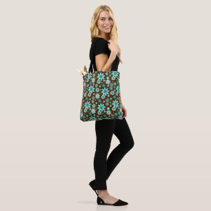 Braune und blaue Retro-Mod-Blume Tasche