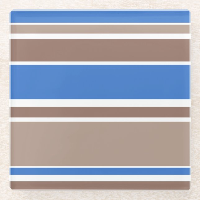Braune und blaue Streifen Glasuntersetzer (Vorderseite)