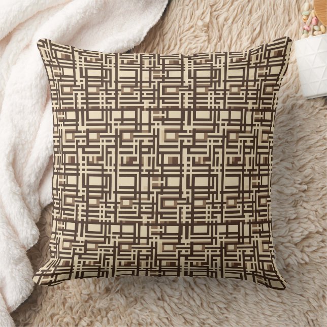 Braune und cremefarbene Blockiermuster Kissen (Decke)