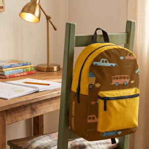 Braune und gelbe benutzerdefinierte Auto-Name Jung Bedruckter Rucksack