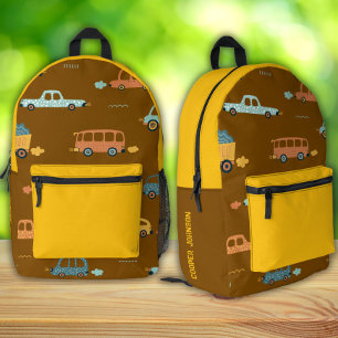 Braune und gelbe benutzerdefinierte Auto-Name Jung Bedruckter Rucksack
