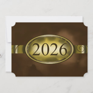 Braune und goldene Blumenknopf-Karte 2026 Einladung