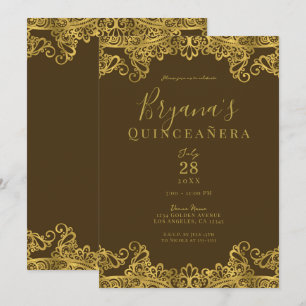 Braune und goldene elegante Quinceañera-Party mit  Einladung
