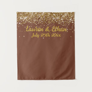 Braune und goldene Glitter-Hochzeits-Photobooth na Wandteppich