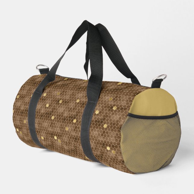 Braune und goldene Honigwabe Duffle Bag (Rechte Ecke)