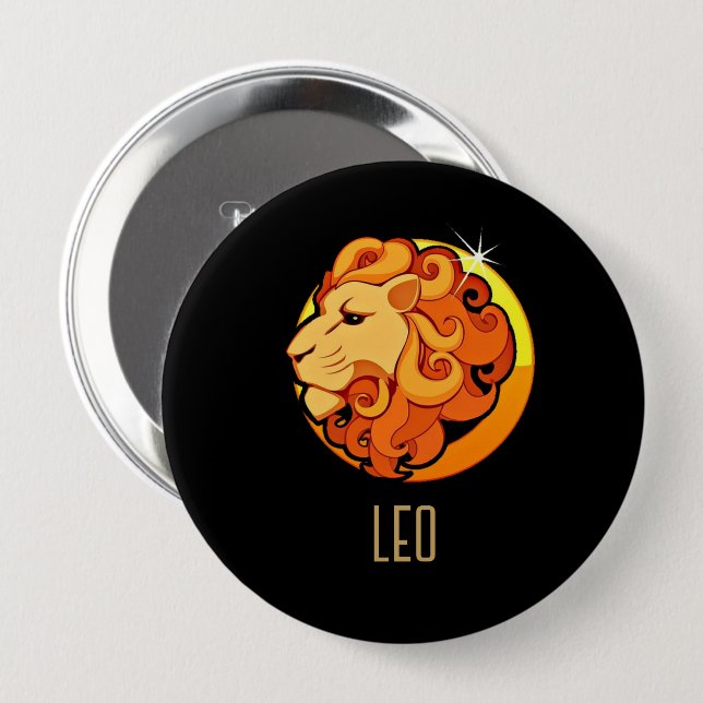Braune und goldene Leo zodiac-Zeichen schwarz Button (Vorne & Hinten)