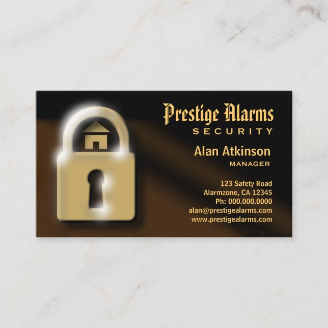 Braune und goldene Pad Lock Security Business Card Visitenkarte (Vorderseite)