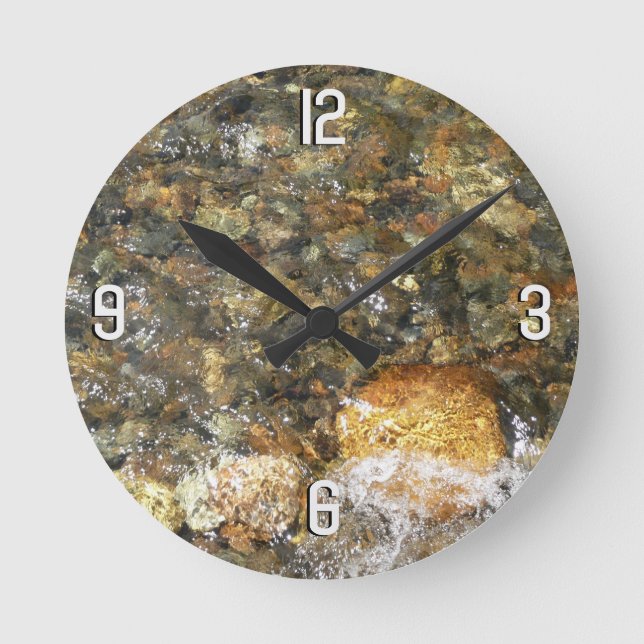 Braune und graue, natürliche Abstrakte Kies Runde Wanduhr (Vorderseite)