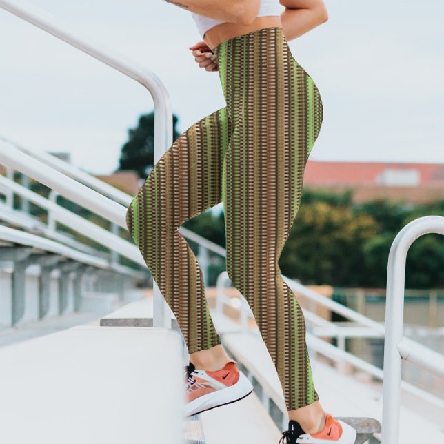 Braune und grüne Trippy Stripes Cool Psychedelic Leggings (Von Creator hochgeladen)