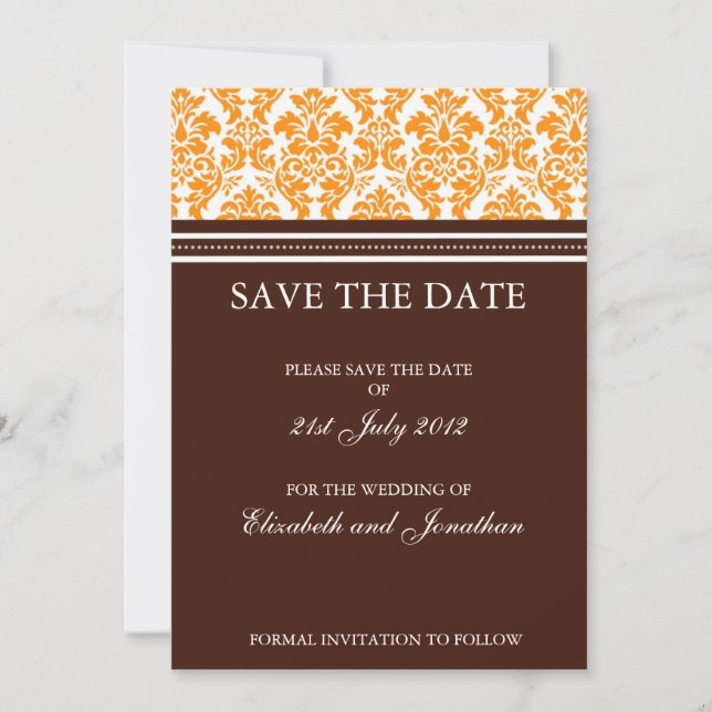 Braune und orangefarbene Damaskus Save the Date Po (Vorderseite)