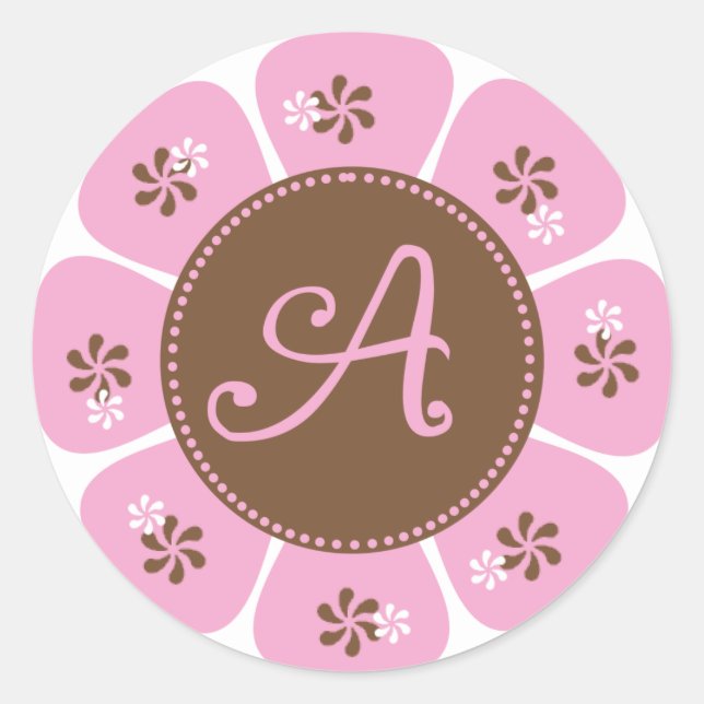 Braune und rosa Monogramm A Runder Aufkleber (Vorderseite)