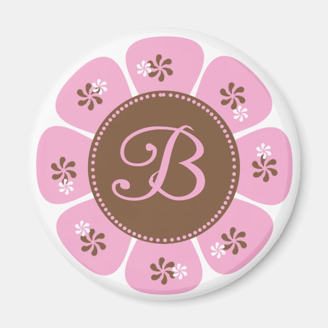 Braune und rosa Monogramm B Magnet (Vorne)