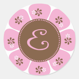Braune und rosa Monogramm E Runder Aufkleber