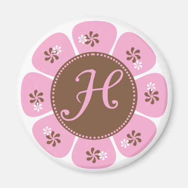 Braune und rosa Monogramm H Magnet (Vorne)