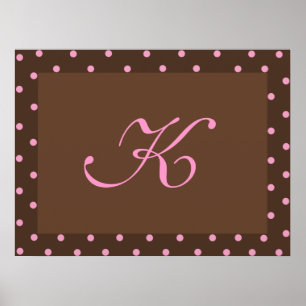 Braune und rosa Polka-Dot-Monogramm-Rahmen Poster