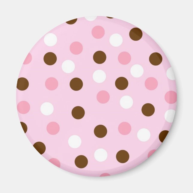 Braune und rosa Polka-Punkte Magnet (Vorne)