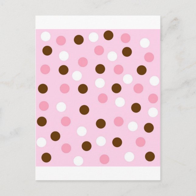 Braune und rosa Polka-Punkte Postkarte (Vorderseite)