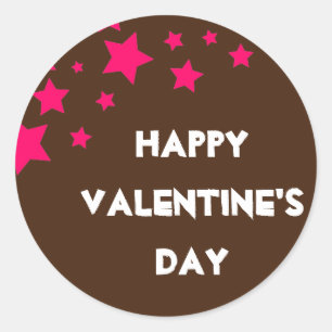 Braune und rosa Sterne Happy Valentine's Day Stick Runder Aufkleber