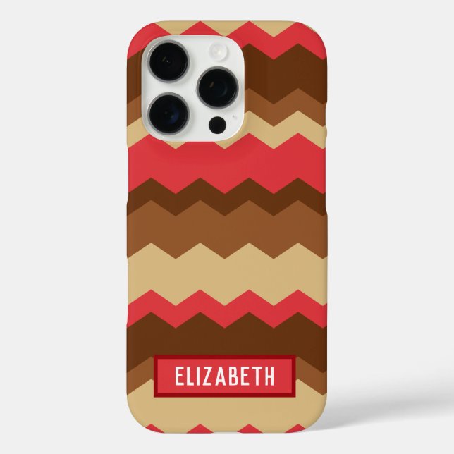 Braune und rote Herbstgeometrie Zig Zag iPhone 16 Pro Hülle (Rückseite)