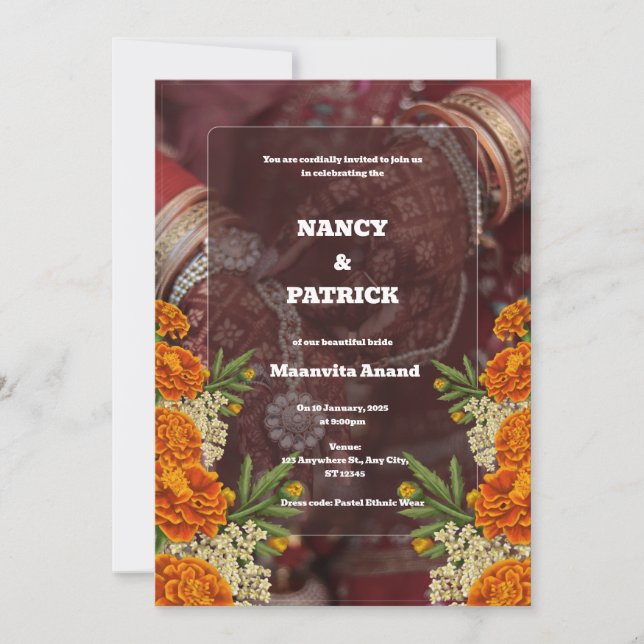 Braune und rote Minimalistische Mehendi Einladung (Vorderseite)