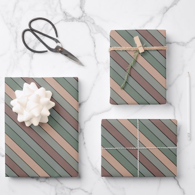 Braune und schwarze Streifen auf Aquarellpapier Geschenkpapier Set (Vorderseite)