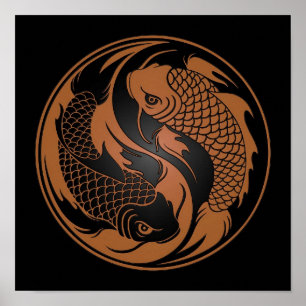 Braune und schwarze Yin Yang Koi Fisch Poster