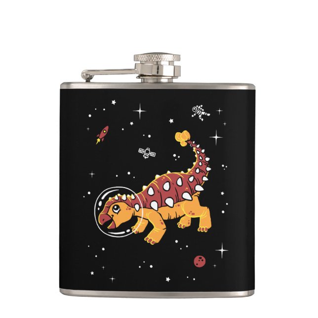 Braune und Tan Ankylosaurus Dinos im Weltraum Flachmann (Vorderseite)