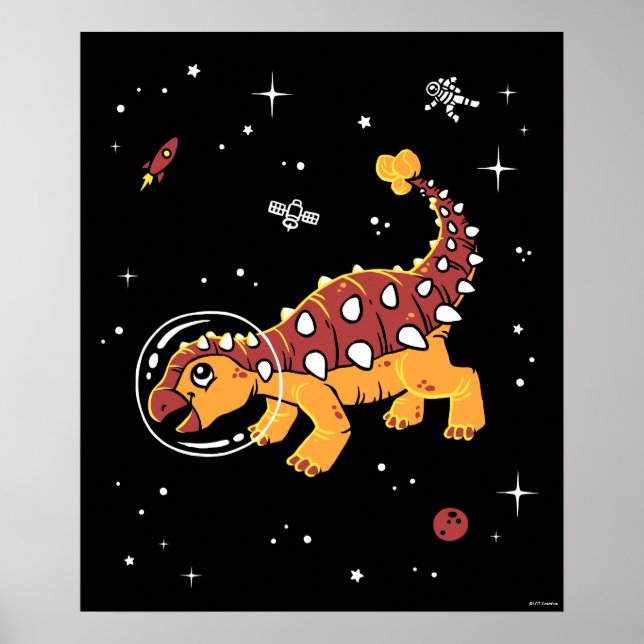 Braune und Tan Ankylosaurus Dinos im Weltraum Poster (Vorne)