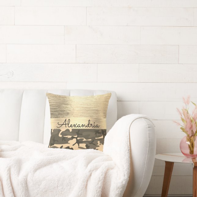 Braune und Tan-Camouflage Shimmery Gold Kissen (Liege)