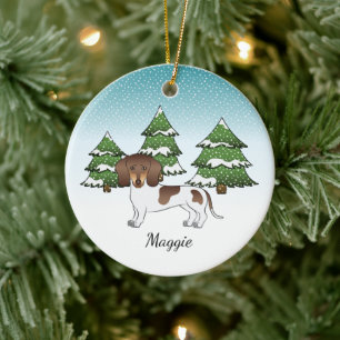 Braune und Tanpfohle Kurze Dackel im Winter Keramik Ornament