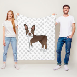 Braune und weiße Boston Terrier Cartoon Dog & Paws Fleecedecke