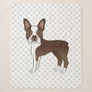 Braune und weiße Boston Terrier Cartoon Dog & Paws Sherpadecke