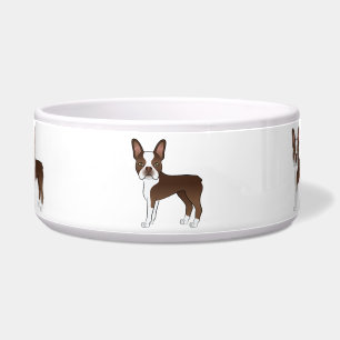 Braune und weiße Boston Terrier Niedliche Cartoon  Napf
