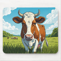 Braune und weiße Kuh auf einem Grasfeld stehend