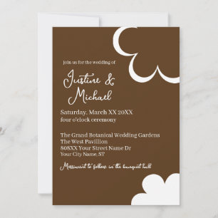 Braune und weiße Retro-Blumen-Hochzeit Einladung