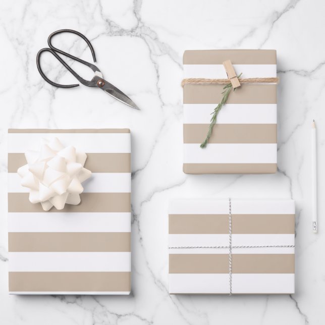 Braune und weiße Streifen Geschenkpapier Set (Vorderseite)
