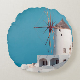 Braune und weiße Windmühle Rundes Kissen