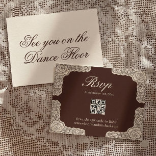 Braune Vintage-Braut-Hochzeit mit Spitzen-Rosen-Ra RSVP Karte