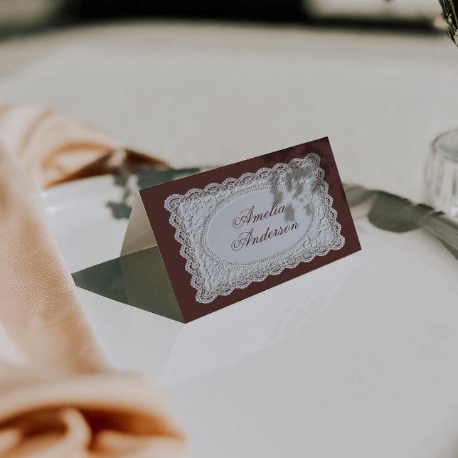 Braune Vintage-Hochzeitsplatzkarten mit Spitze Tischnummer (Von Creator hochgeladen)