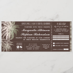 braune Vintage Karten-Hochzeit in Urlaubsort laden Einladung