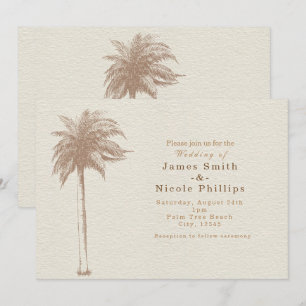 Braune Vintage-Palmbaum-Strand-Hochzeitseinladunge Einladung