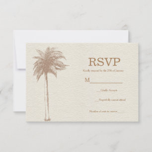 Braune Vintage-Palmenstrand Hochzeit RSVP Karte