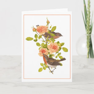 Braune Vögel auf einer Peach-Rose-Stem-Karte Dankeskarte